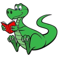Dinosaur reading a book